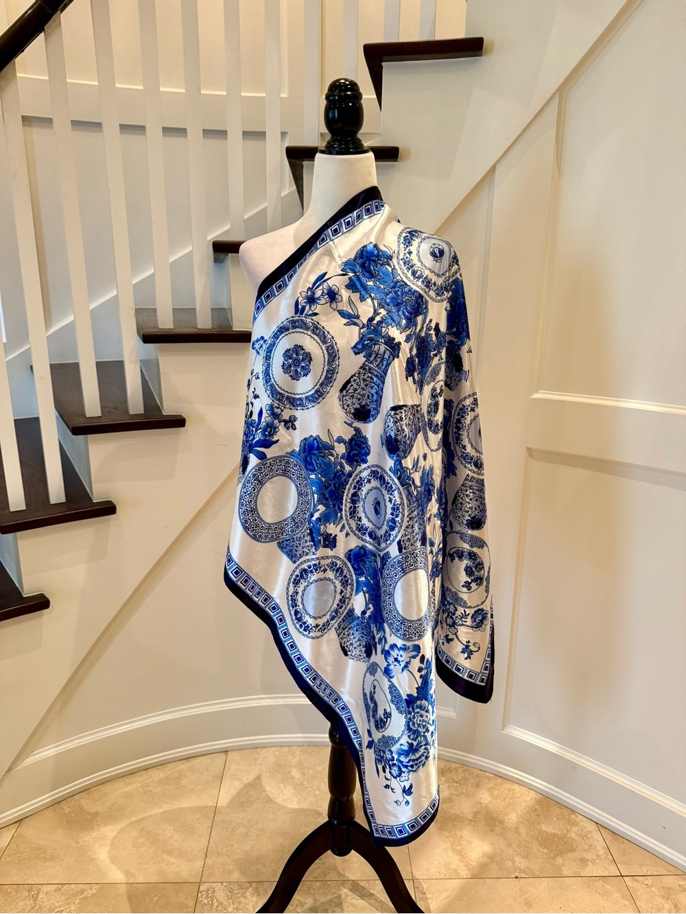 Blue & White Satin Scarf